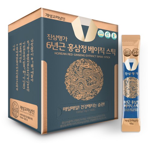 KAESONG KORYO SAMIN Jinsam Myeongga 6-Year-Old Korean Red Ginseng Extract Basic Stick | 10g × 100 Sticks (1kg) | Low Sugar | Made in Korea