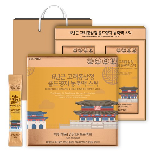 KAESONG KORYO SAMIN 6-Year-Old Korean Red Ginseng Extract Gold Reishi Stick | 12g × 30 Sticks (360g) | Low Sugar | Made in Korea