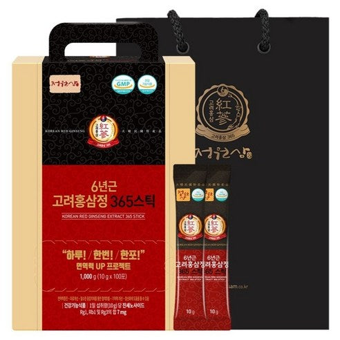 JUNGWONSAM 6-Year-Old Korean Red Ginseng Extract 365 Stick | 10g × 100 Sticks (1kg) | Ginsenosides Rg1+Rb1+Rg3 7mg per Stick | With Reishi, Goji & 13 Traditional Botanicals