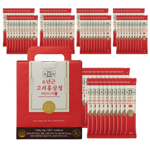 CHEONGCHUNBAEKSEO 6-Year-Old Korean Red Ginseng Daily Stick Gold | 10g × 100 Sticks | With Astragalus, Licorice, Jujube & Reishi | 100-Day Supply
