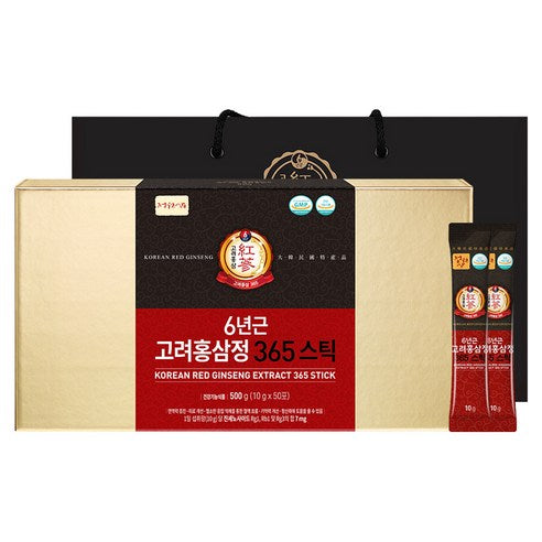 JUNGWONSAM 6-Year-Old Korean Red Ginseng Extract 365 Stick | 10g × 50 Sticks (500g) | Ginsenosides Rg1+Rb1+Rg3 7mg per Stick | With Reishi, Goji & 13 Traditional Botanicals