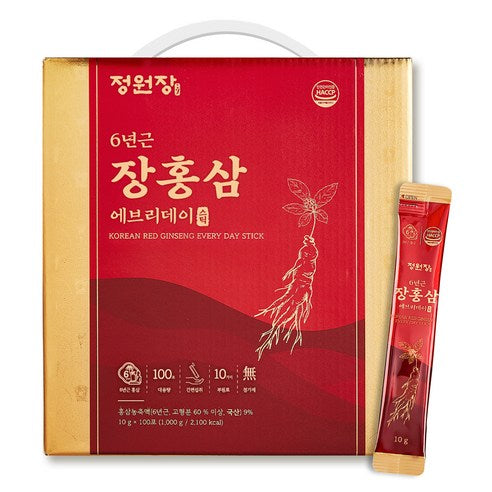 JUNGWONJANG 6-Year-Old Korean Red Ginseng Everyday Stick | 10g × 100 Sticks (1kg) | 100% Korean-Grown Red Ginseng with 10 Botanicals