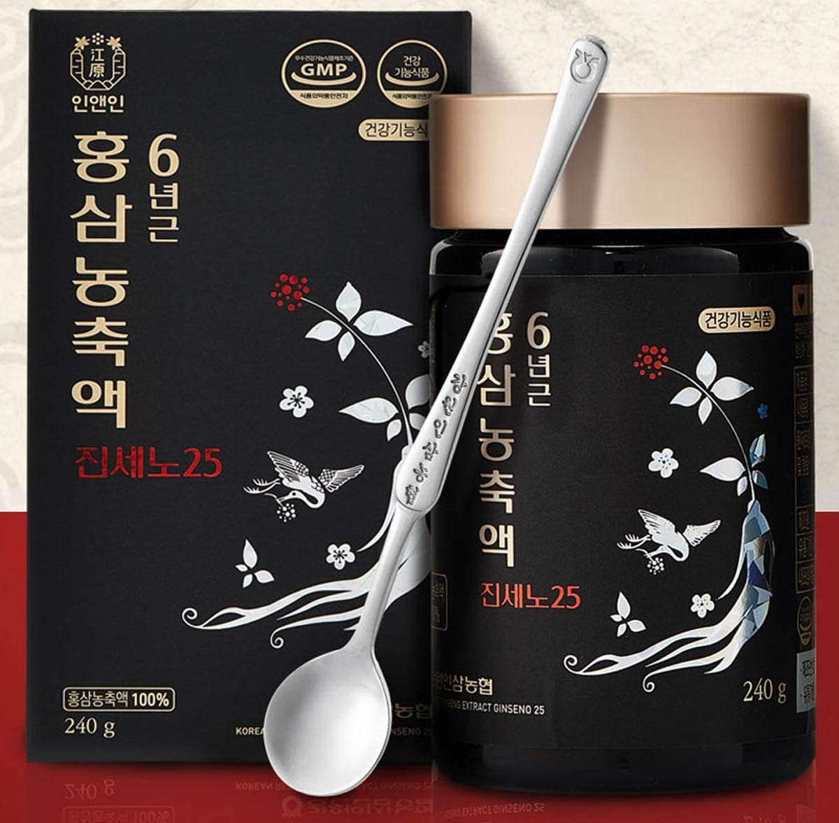 Gangwon Ginseng Cooperative Premium 6-Year-Old Korean Red Ginseng Extract "Jinseno 25" | 240g | 100% 6-Year-Old Red Ginseng Concentrate | Made in Korea