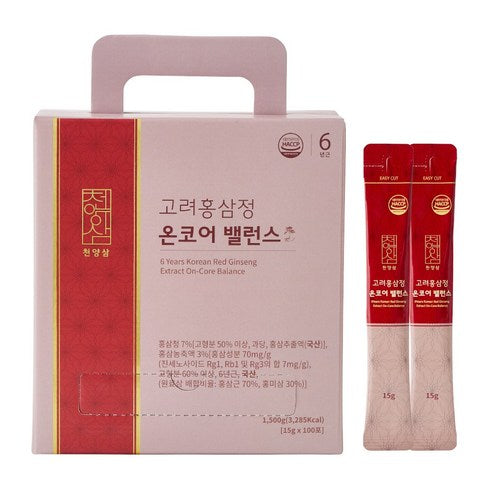 CHEONYANGSAM On-Core Balance Korean Red Ginseng Stick | 6-Year-Old Red Ginseng | 100 Big 15g Sticks | Gift Box