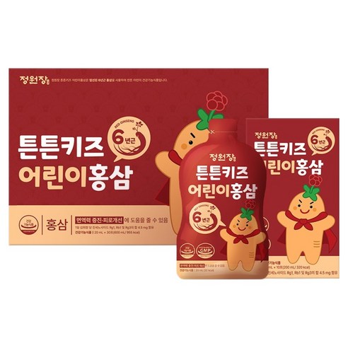 JUNGWONJANG Tuntun Kids Korean Red Ginseng for Children | Mango Flavor | 20ml × 30 Pouches | 6-Year-Old Korean Red Ginseng | Korean Health Functional Food
