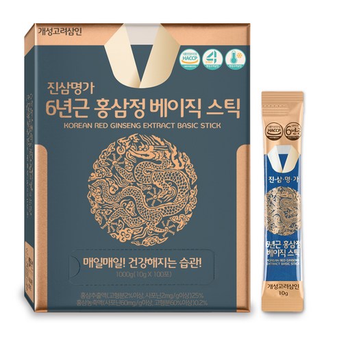 KAESONG KORYO SAMIN Jinsam Myeongga 6-Year-Old Korean Red Ginseng Extract Basic Stick | 10g × 100 Sticks (1kg) | Low Sugar | Made in Korea
