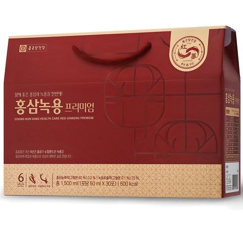 CHONG KUN DANG HEALTH 6-Year-Old Korean Red Ginseng & Deer Antler Premium | 50ml × 30 Pouches (1.5L) | Korean Red Ginseng Drink