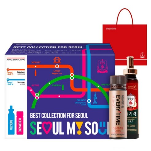 JUNG KWAN JANG Best Collection for Seoul Gift Set | Everytime Shot 20ml × 5 + Vital Tonic (Hwalgiryeok) 20ml × 5 | Korean Red Ginseng Drinks