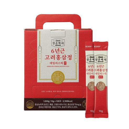 CHEONGCHUNBAEKSEO 6-Year-Old Korean Red Ginseng Daily Stick Gold | 10g × 100 Sticks | With Astragalus, Licorice, Jujube & Reishi | 100-Day Supply