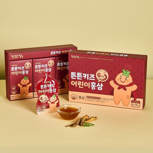 JUNGWONJANG Tuntun Kids Korean Red Ginseng for Children | Mango Flavor | 20ml × 30 Pouches | 6-Year-Old Korean Red Ginseng | Korean Health Functional Food