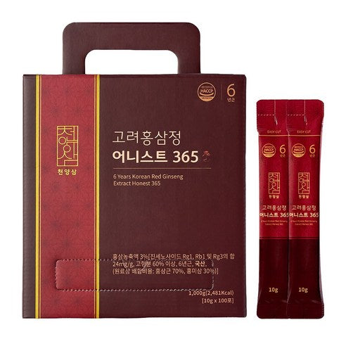 CHEONYANGSAM 6-Year-Old Korean Red Ginseng Extract Honest 365 Stick | 10g × 100 Sticks (1kg) | Ginsenosides 7mg per Stick